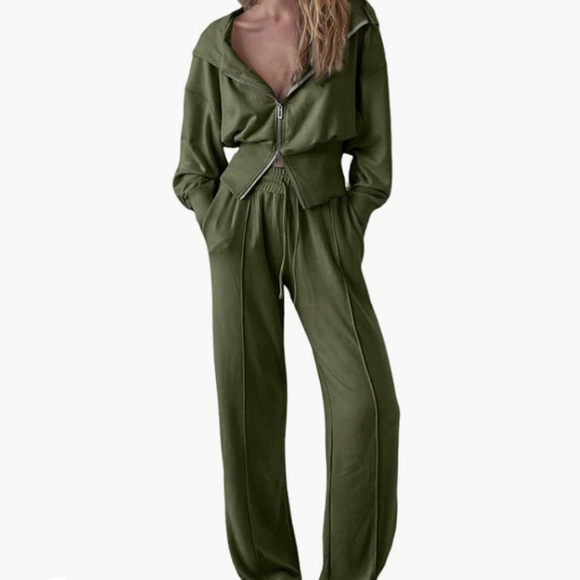 Pants - Green Herseas Womens 2 Piece Casual Outfit Workout Hoodie Sweatsuits with Swea…